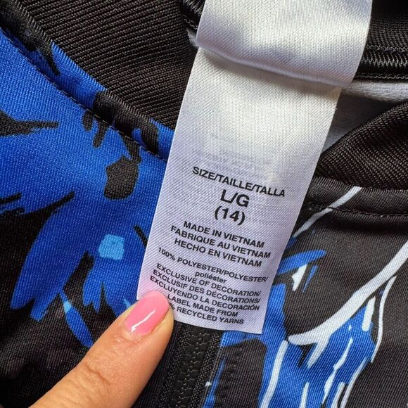 Adidas Girl’s Size 14 L Black Floral Print Track Zip Up Jacket Track Jacket - Picture 10 of 10